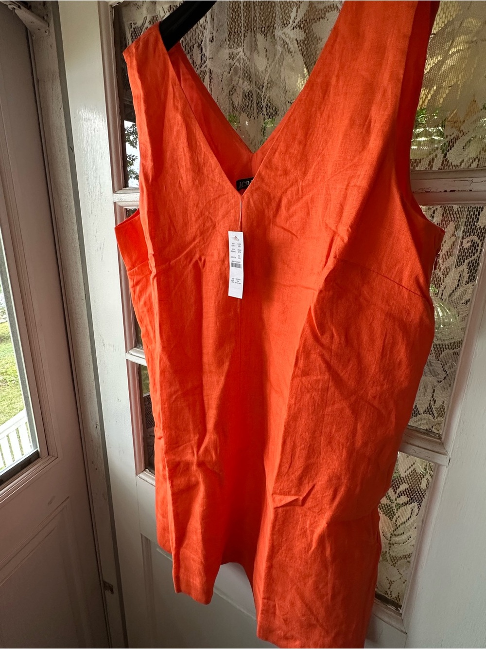 Women's V-Neck Linen Tank Dress - Orange
